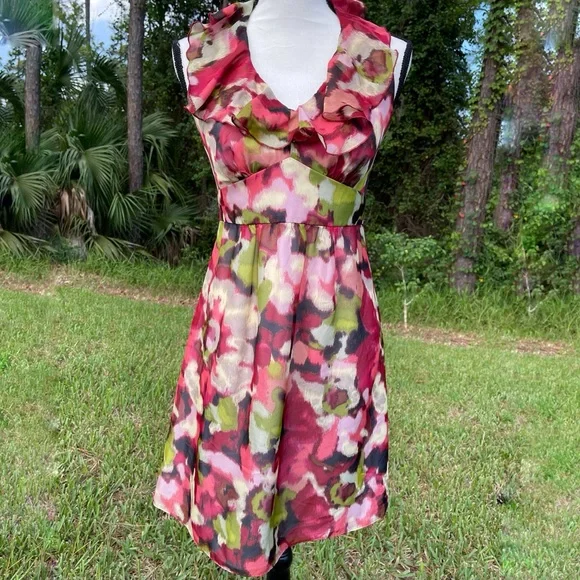 hot pink crinkle ruched flare sleeve bodycon dress Taylor 1307M - Short A-Line Dress main image 0
